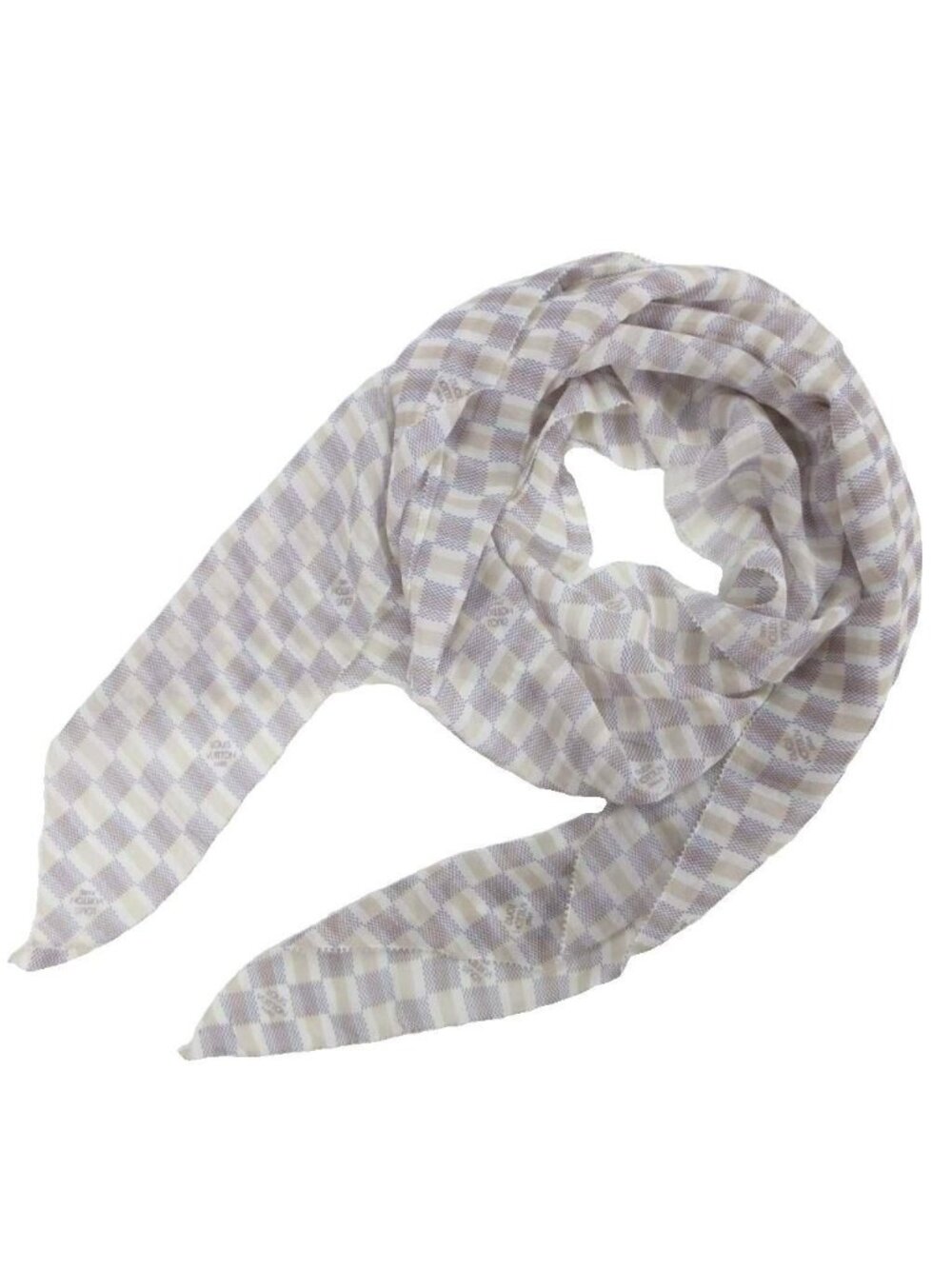 Louis Vuitton Damier Azur Silk Scarf White Beige Shawl
